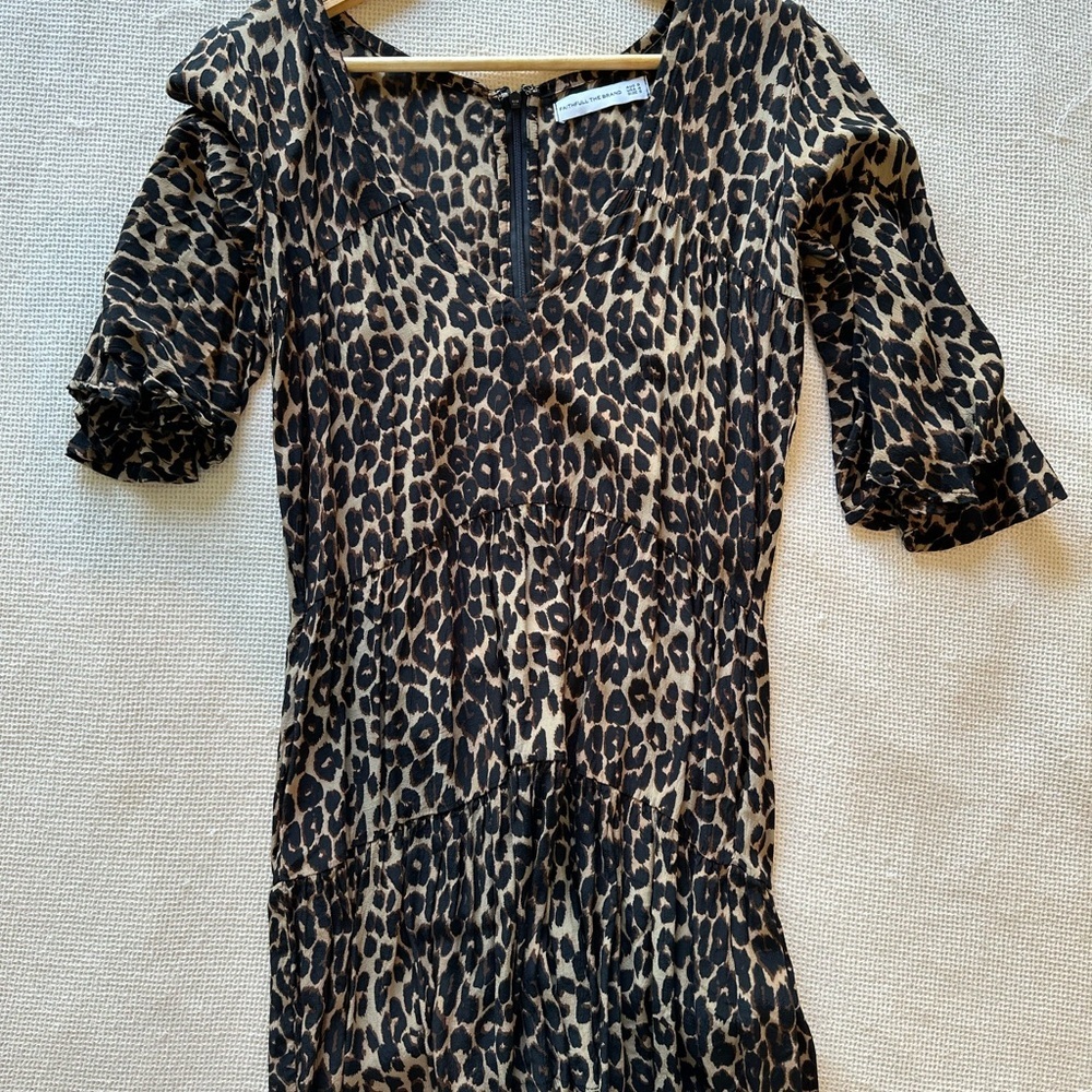 Faithfull The Brand Leopard Print Dress with Ruffle Sleeves